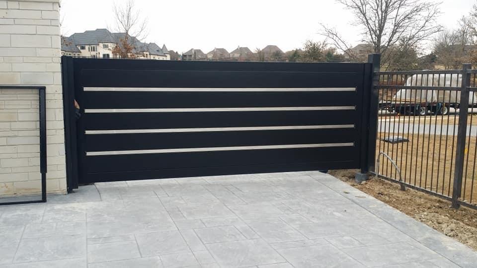 Custom automatic sliding driveway gate installed in Dallas
