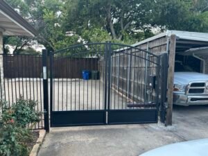 Black metal automatic gate service project in DFW