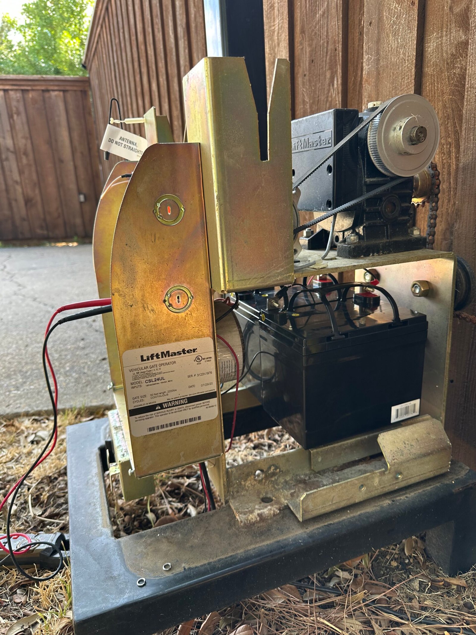 Larger-capacity battery pair installed in a LiftMaster CSL24UL solar gate operator